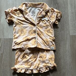 Wonderluxe Kids Sunflower Pajama Shorts Set - Orange and Cream